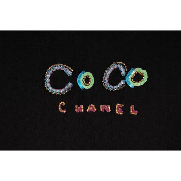 Chanel Pharrell Mens T Shirt XL Black Sequence Coco Logo Cotton Short Sleeve - Picture 6 of 10
